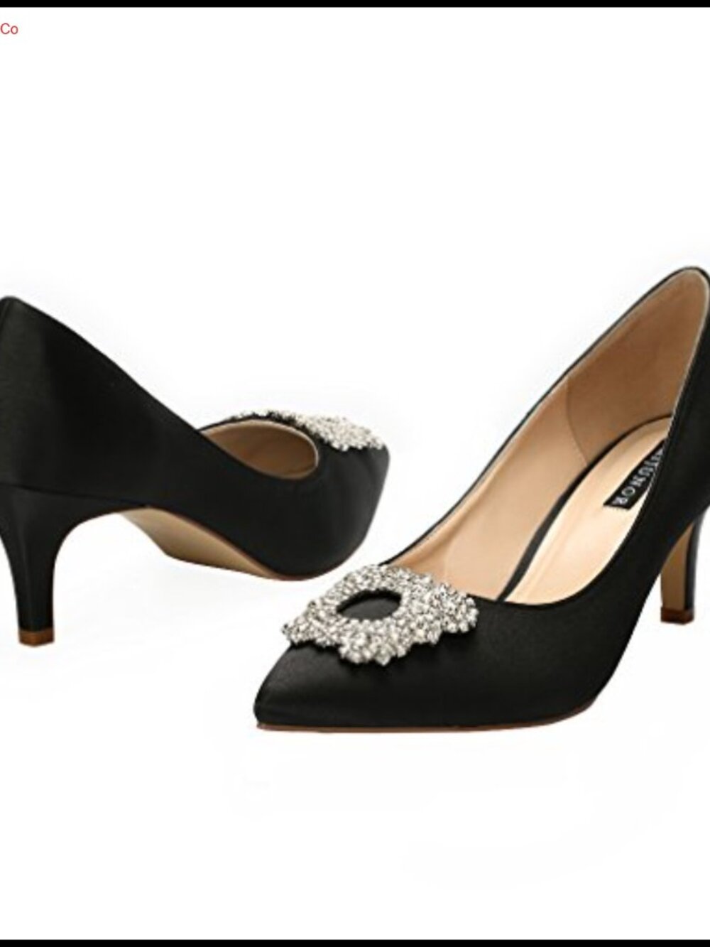 ERIJUNOR Women's Pointed Toe Low Heel Rhinestone Brooch Satin Pump Wedding Shoes - Picture 3 of 4